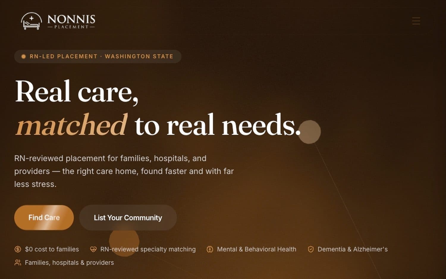 Nonni's Placement — Hero · real care, matched to real needs