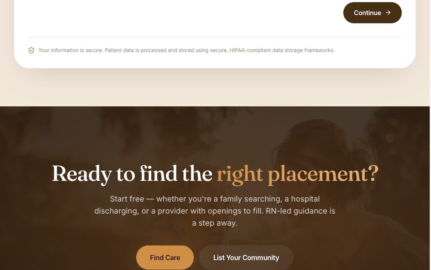 Nonni's Placement — Placement CTA · families & providers