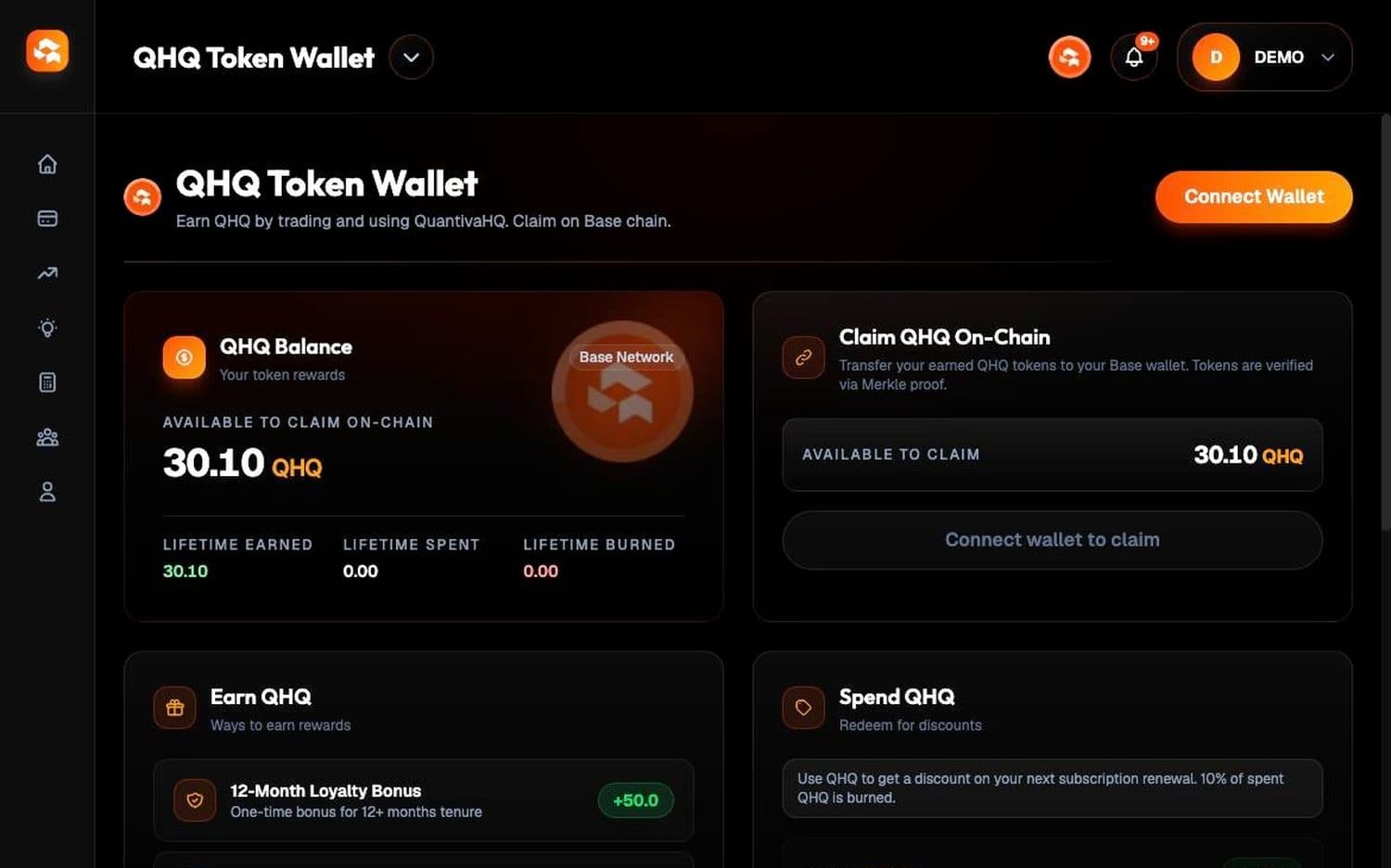 Quantiva HQ — Web · QHQ token wallet